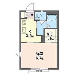 東山コートB 1Kの間取図画像