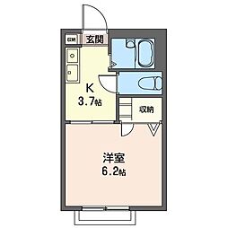 ドミール・ノワ 2階1Kの間取り