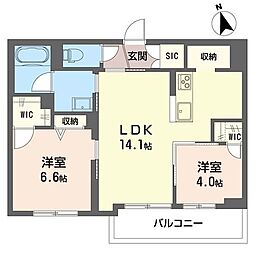 ベルクレール 2LDKの間取図画像
