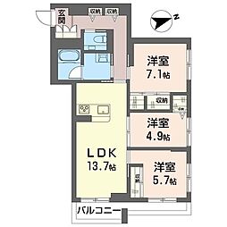 ベルシエル 3LDKの間取図画像