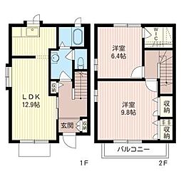ヴィラージュI 1階2LDKの間取り