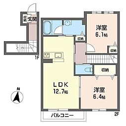 アルフラット文蔵 2LDKの間取図画像