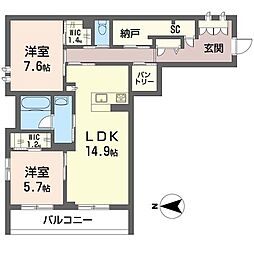 エクセシア 2LDKの間取図画像