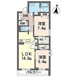 ラパン リュネール 2LDKの間取図画像