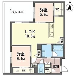 ラパン リュネール 2LDKの間取図画像