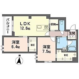 クレストタウン常盤 2LDKの間取図画像