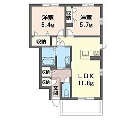 フロントマーレＢ 1階2LDKの間取り