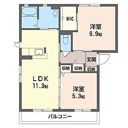ニコ・アベニューB 2LDKの間取図画像