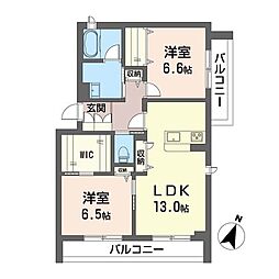 アルカディア宮原 2LDKの間取図画像