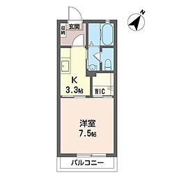 リヴァージュB 1Kの間取図画像