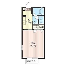 シーズンコートD 1Kの間取図画像