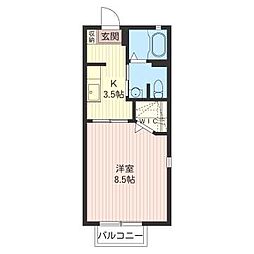 アンジュ 1Kの間取図画像