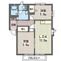 桐山ハイツA 2LDKの間取図画像