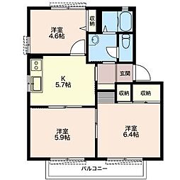 桐山ハイツB 3Kの間取図画像