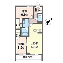 クラーロ 2LDKの間取図画像