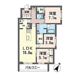 アメジア成田 1LDKの間取図画像