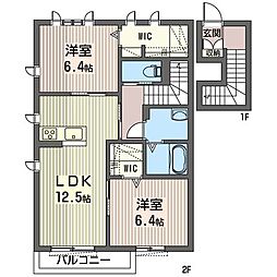 カーサ・ソレッジャート二番館 2LDKの間取図画像