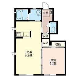 シルクツリー・ガーデン 1階1LDKの間取り