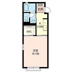 クオリス横倉B 1Kの間取図画像
