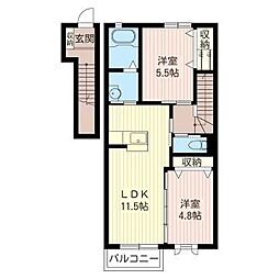 メビュースタウンファイブA 2LDKの間取図画像