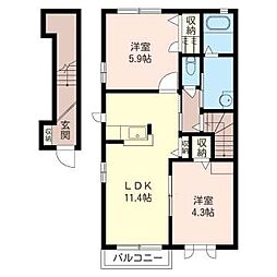 カーサミニーノ 2LDKの間取図画像