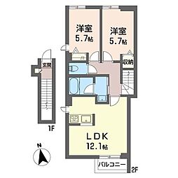 シュトラント茅ヶ崎 2LDKの間取図画像