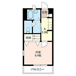 テラダビル 1Kの間取図画像