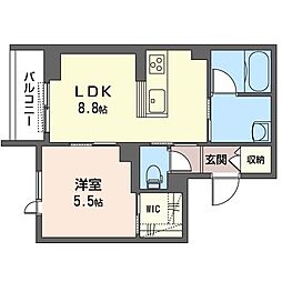 ラ・ルーム泉町 1LDKの間取図画像