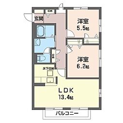 ラフェルミール 2LDKの間取図画像