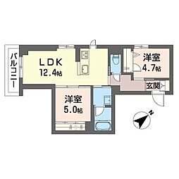 アリスティオ浦安 2LDKの間取図画像