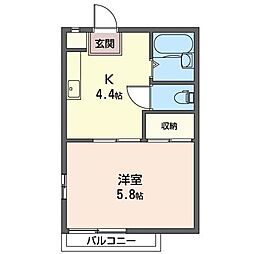 ハイツあおばC 1Kの間取図画像