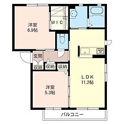 ブランドール・ミキA 2LDKの間取図画像