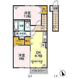 ダイヤモンドA 2DKの間取図画像
