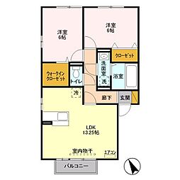 アンベリール B 2階2LDKの間取り