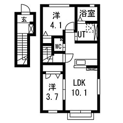 グランシャス・雅 2階2LDKの間取り