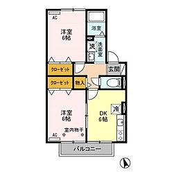 エピナール　D 1階2DKの間取り