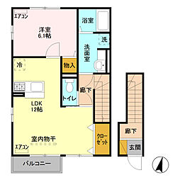 エヌ・ハーレー　B 2階1LDKの間取り
