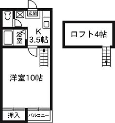 ミタホーム韮塚 2階1Kの間取り