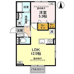 ユイエーム伊勢崎 1LDKの間取図画像