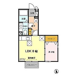 フォンテーヌ1 1LDKの間取図画像