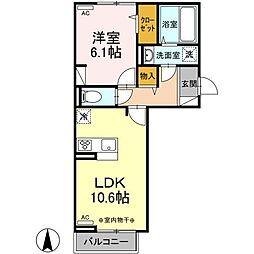 ピアニー 1LDKの間取図画像