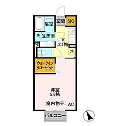 プランドール 1Kの間取図画像