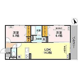 前橋市古市町アパート 2LDKの間取図画像