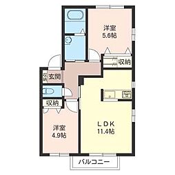 エムズヒルA棟 2LDKの間取図画像