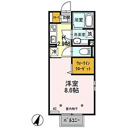 シェルピース 1Kの間取図画像
