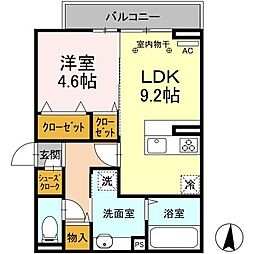 前橋市紅雲町2丁目アパート 1LDKの間取図画像