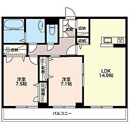 マストライフおおたかの森 2LDKの間取図画像