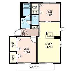 パールタウン柏の葉A 2LDKの間取図画像