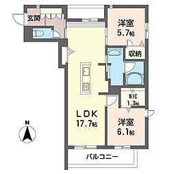 ヴィラ　ロベリア 3階2LDKの間取り