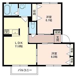 サザンヒルズシトラス 2LDKの間取図画像